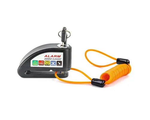 Tourtecs Bremsscheibenschloss Motorrad Bremsscheibenschloss Alarm + Erinnerungskabel # 110dB schwarz