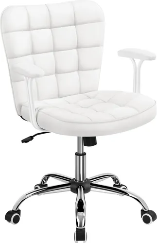 Yaheetech Bürostuhl Ergonomischer Schreibtischstuhl Bürosessel Arbeitsstuhl, Drehstuhl mit Armlehnen, Polsterstuhl Computerstuhl mit Rollen, Weiß