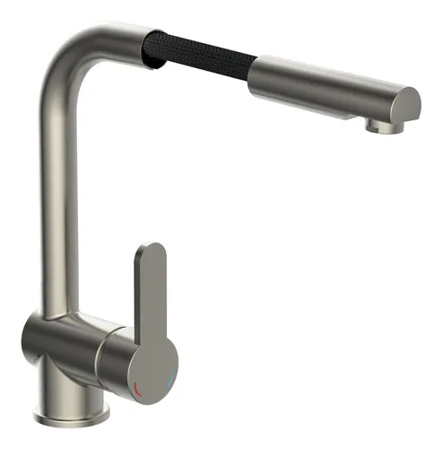 SCHÜTTE LONDON Küchenarmatur mit Geschirrbrause - Armatur in Edelstahloptik, 360° schwenkbar und mit ausziehbarer Geschirrbrause für flexible Nutzung in der Küche. Energieeinsparend durch Kaltwasser-Mittelstellung.