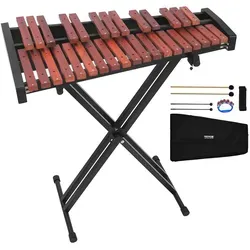 VEVOR Glockenspiel, 32 Noten, professionelles Xylophon-Schlaginstrument aus Holz, mit höhenverstellbarem Ständer aus Kohlenstoffstahl, 4 Schlägeln, Tragetasche, Musikinstrumenten-Set für Anfänger