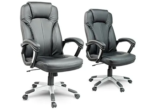 Sofotel Schreibtischstuhl Bürostuhl Drehstuhl Höhenverstellbar TILT Mechnismus Armlehnen Kopfstütze Stuhl Arbeitszimmer Doppelte Gummierte Rollen Kunstleder EG 222 Schwarz