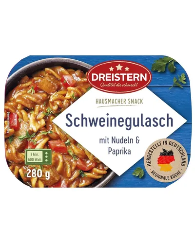 Produktbild Schweinegulasch mit Nudeln und Paprika 280g, Hausmacher Snack
