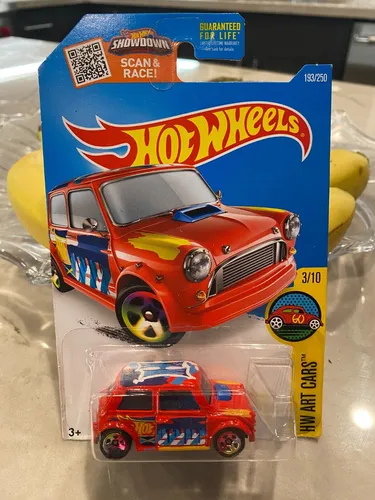 Hot Wheels #193 Hw Kunst Autos 3/10 Morris Mini Rot Mit / Bunten 5 Speichen 2016