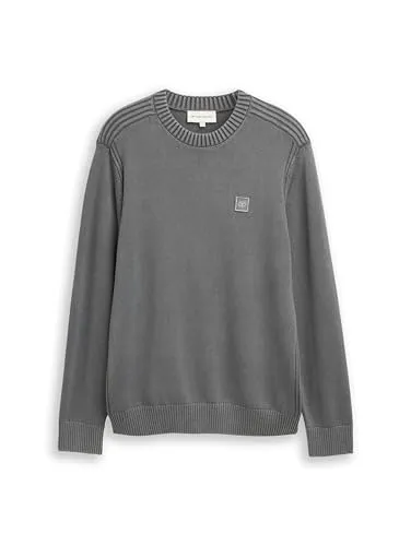 TOM TAILOR Herren Pullover - Pflegeleichter Baumwollpullover - Stylischer Pullover in gewaschener Optik mit Logo-Badge. Aus weicher, atmungsaktiver Baumwolle, ideal für den Alltag. Passform: Regular Fit, Rückenlänge ca. 70 cm.