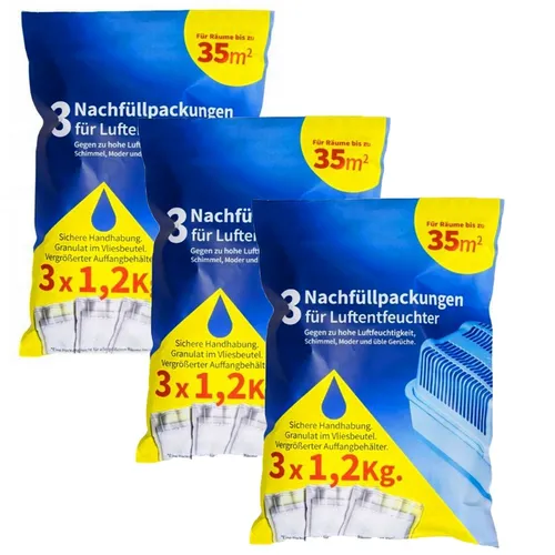 3x 1,2kg Luftentfeuchter Nachfüllpack Granulat Vliesbeutel – 3er Set