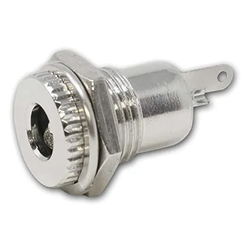 world-trading-net - DC-Einbaubuchse geriffelt, Pin-Durchmesser 2,1mm, max. 30V DC / 5A, mit Lötfahnen, Unterlegscheibe und Sechskantmutter