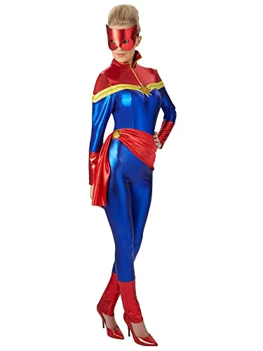 Rubie 's Offizielles Damen Marvel Captain Kostüm – groß - Kostüm-Outfits für Erwachsene, lizenziertes Jersey-Jumpsuit mit Schal und Kopfbedeckung für ein authentisches Marvel-Erlebnis an Halloween.