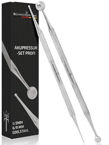 SCHWERTKRONE® Akupressurstift [PREMIUM ROSTFREIER EDELSTAHL] - Akupunkturstift Narbenstift - Narbenstick Akupressur Stift - Akupressur Akupunktur - Profi Set (1 + 2 mm / 6 + 9 mm Akupunkturstäbchen)