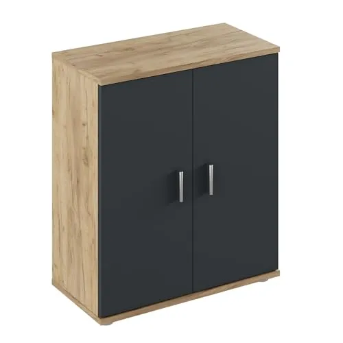 Kondela Sideboard Schrank | Eiche Artisan/Graphit, schmal | Kommode 60cm breit, 30cm tief | Cabinet Sideboard Schwarz 60cm mit Türen | Beistellschrank, Midischrank für Wohnzimmer, Kinderzimmer |ADELI