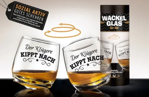 Gilde Wackelglas „Der Klüger kippt nach“ – Originelles Genussglas mit Wackeleffe