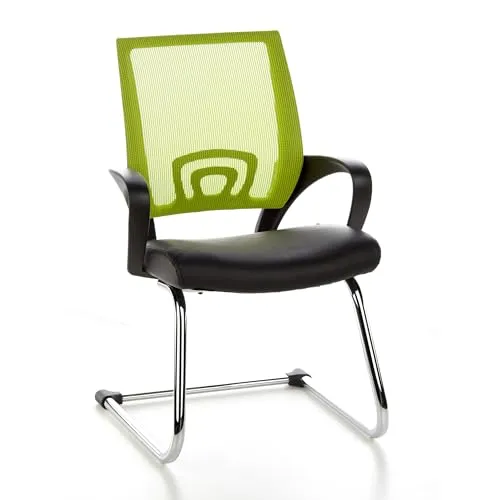 hJh-OFFICE Visto Net Besucherstuhl - Grüner Freischwinger mit Armlehnen - Bürostuhl mit ergonomischer Netzrückenlehne und gepolsterter Kunstleder-Sitzfläche. Ideal für komfortable Besprechungen und stilvolle Büros.