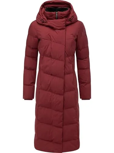 Ragwear Damen Langer wasserdichter Wintermantel warmer Steppmantel mit kuscheligem Kragen und Kapuze Pavla Long Soft YOUMODO Wine Red Gr. XXL