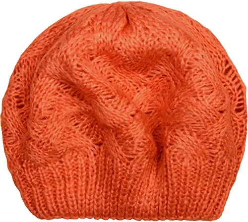styleBREAKER Damen Strick Baskenmütze mit Zopfmuster, Winter, Barett, Franzosen Mütze 04024166, Farbe:Orange
