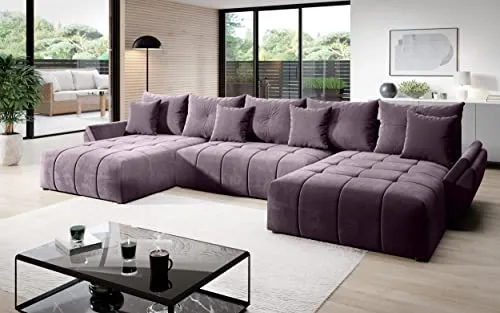 Vigo Velvet Monolith Ecksofa in U-Form 382 cm x 190 cm in lila von ML Furniture Ltd