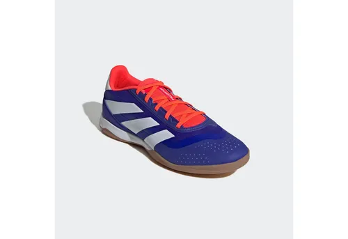 adidas Unisex Predator League Fußballschuhe Indoor, Lucid Blue/Cloud White/Solar Red, 47 1/3 EU - Fußballschuhe mit Wildleder- und Mesh-Obermaterial, ideal für Hallenfußball, bieten Lightstrike Dämpfung und abriebfesten Zehenbereich.