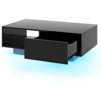 COSTWAY Couchtisch mit LED & Fernbedienung - Moderne Couchtische mit 20 einstellbaren Lichtfarben und Helligkeit, ideal für eine romantische Atmosphäre im Wohnzimmer. Der Tisch bietet zusätzlichen Stauraum durch Schublade und offenes Fach.