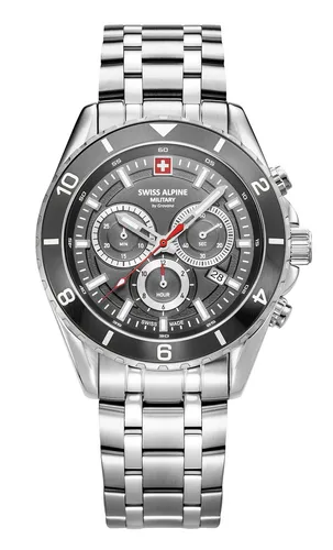 Swiss Alpine Military 7034.9132 Herrenuhr - Sportlicher Chronograph in Silber/Grau - Chronographen - Elegantes Design mit 10 ATM Wasserdichte und praktischen Funktionen wie Chronograph und Datum, ideal für Herren im Alltag und bei besonderen Anlässen.