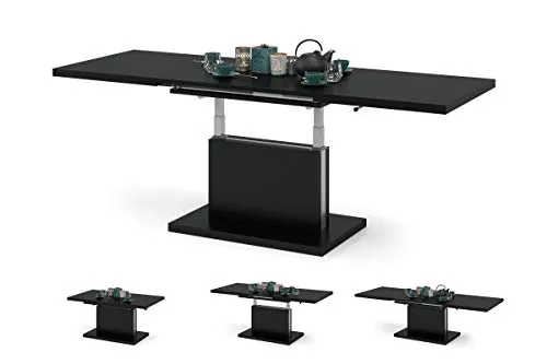 All4All Couchtisch Asti - Kaffeetisch - Wohnzimmertisch – Höhenverstellbar - mit Einlegeplatten - Ausziehbar - Sofatisch - 120x70cm - 05 - Schwarz Matt