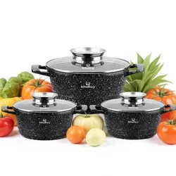 KlönBerg 6-teiliges Topfset mit marmorierter Antihaftbeschichtung – Schwarz