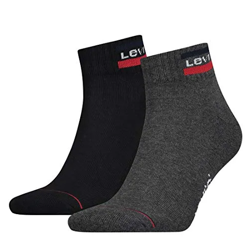 Levi's Unisex Quarter Socks, Grey / Black, 39/42