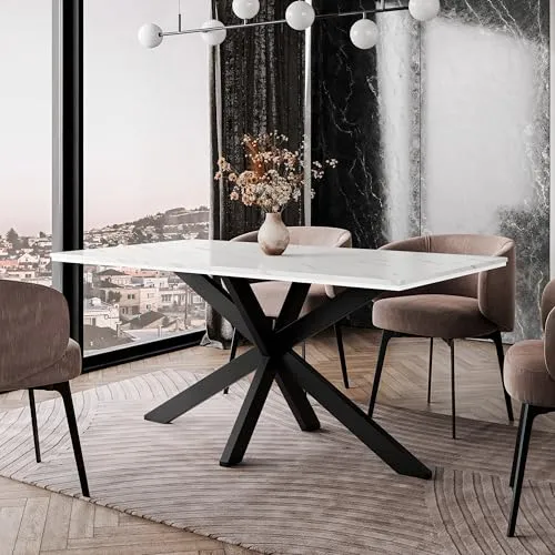 Home Collective Esstisch Tisch Küchentisch Esszimmertisch | 160x90 cm für 4-6 Personen | modern Esszimmer Küche Wohnzimmer Möbel | 160x90x76,5 cm | Weiß Marmor-Optik