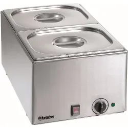 Bartscher 2x 1/2 GN Bain Marie Wärmebehälter 200232 - Großküchentechnik mit 2x 1/2 GN Becken, ideal für die schonende Warmhaltung von Speisen bei 230 V und 1,2 kW Leistung.