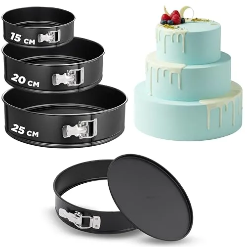 NutriChef 3-teiliges Springform-Set mit Antihaftbeschichtung, Premium-Käsekuchenformen aus Karbonstahl mit Edelstahlverschluss, Größen 15,2 cm, 20,3 cm, 25,4 cm, ofenfest bis 230 °C, inklusive 300