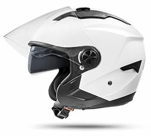 ATO Moto Jet Helm LA Street Motorradhelm mit Doppelvisier System Integrierte Visiermechanik 4 punkt Belüftung und neuster Sicherheitsnorm ECE 2205 Größe: L 59-60cm