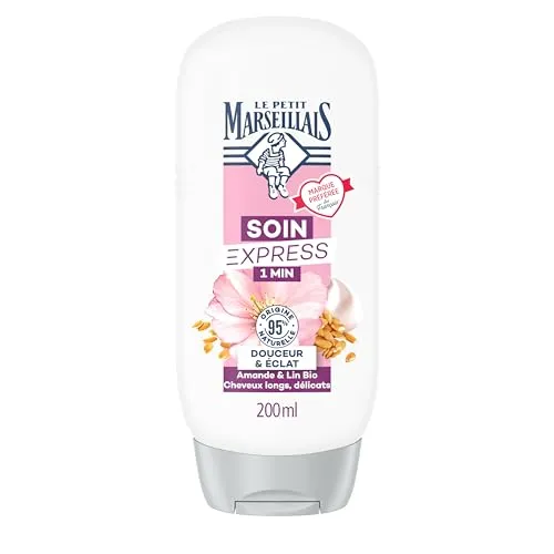 Le Pe Marseillais | Express-Pflege 1 Min Douceur & Glanz Mandel & Leinen Bio (200 ml Flasche) – Conditioner für langes und empfindliches Haar – 95% Inhaltsstoffe natürlichen Ursprungs