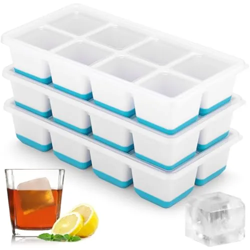 Sinnsally Eiswürfelform Silikon,3er-Pack Eiswürfelformen & Eiswürfelschalen,Eiswürfeln mit Deckel,Eiswürfelform Kugel,Eiskugelform,Eiswürfelbehälter,Silikonform Eiswürfel Form,Ice Cube Tray (Blau)
