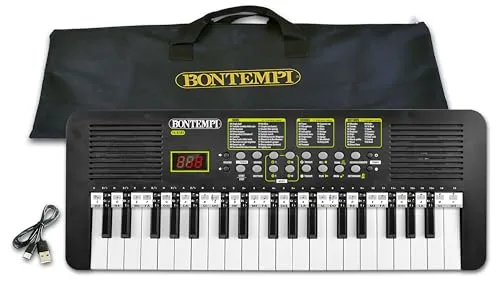 Bontempi KeyRhythm Digital Keyboard Piano with 37 Keys, 2 cm Pitch, Headphone Jack, Pentagram Stripes, Metronome and Transposer, 52 x 19.5 x 5 cm