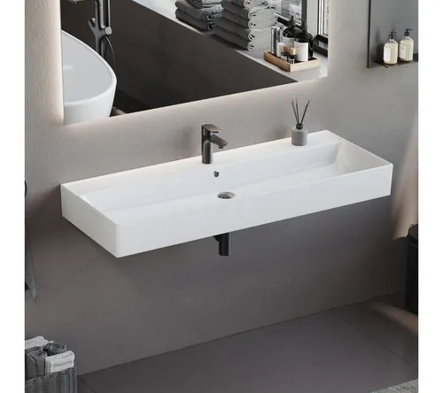 Aqua Bagno Keramik Waschbecken in Weiß - Eckiges Handwaschbecken für Wandmontage, modernes Design und pflegeleichte hochwertige Keramik – ideal für jedes Badezimmer!