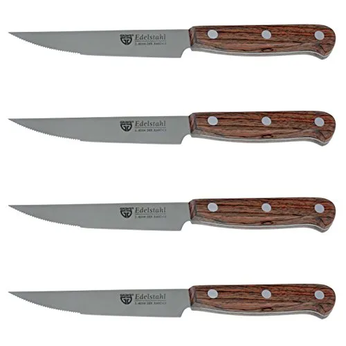 Gräwe Steakmesser 015114 - 4-teiliges Set - Hochwertiges Besteckset mit 11,5 cm langen Edelstahlklingen und eleganten Palisanderholzgriffen. Ideal für Steakliebhaber und auch als Pizzamesser geeignet.