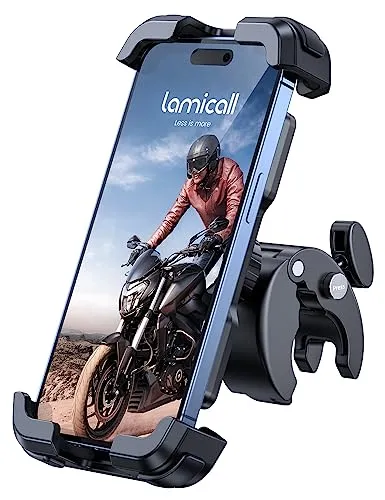 Lamicall Handyhalterung Motorrad - Universal 360° Lenker Halter für Smartphones - Motorrad-Halterung für elektronische Geräte mit fester Klemme und Schnellspanner für einfache Montage. Bietet 360° Drehung und sicheren Halt, ideal für alle gängigen Smartphones.