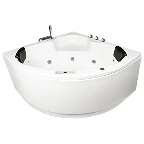Basera® PREMIUM Indoor Eck-Whirlpool Badewanne Maui 130 x 130 cm - Moderne Eck-Whirlpool-Badewanne mit 21 Massagedüsen, integrierten Lautsprechern und innovativer digitaler Steuerung für entspannende Wellness-Momente zu Hause.