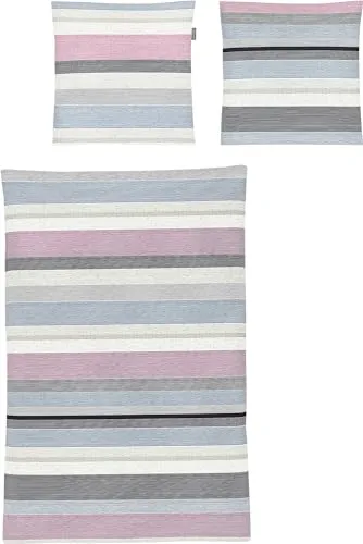 Irisette Bettwäsche Soft-Seersucker - Rosenholz-blau-schwarz, 135x200 cm - Bettwäsche mit Wendeoptik und Streifen-Design, 100% Baumwolle, bügelfrei und pflegeleicht, ideal für gemütliche Nächte.