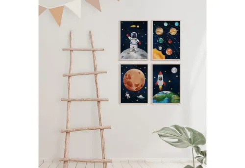 MeinBaby123® Poster Astronauten Bilder Kinderzimmer, Poster Kinderzimmer Deko, Babyzimmer Deko, Wandbilder, Wanddeko, Astronauten, Weltall