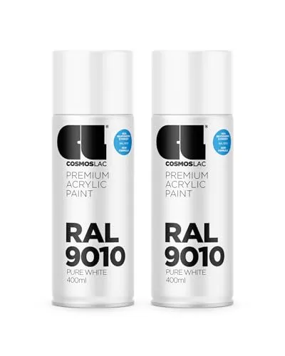 COSMOS LAC Sprühlack Sprühdose - 400ml - Sprühfarbe für den DIY-Bereich, geeignet für alle Oberflächen - Lackspray (2, RAL 9010 - reinweiß glänzend)