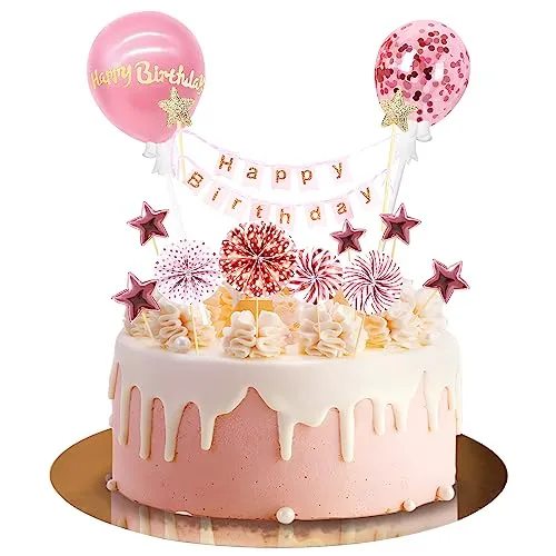 Moorle Tortendeko Rosegold 12 Stück, Happy Birthday Kuchendeko, Kuchendeko Geburtstag Mädchen, Cake Topper Rose Gold, Papierfächer Sterne Cupcake Tortenstecker für Geburtstag Dekoration Junge Mädchen