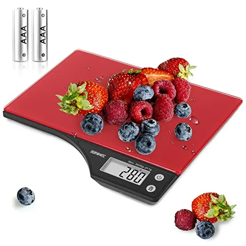 Duronic KS350 Küchenwaage, 5 kg Digitalwaage, 1 g grammgenau Präzision-Feinwaage rot, Haushaltswaage mit Tara-Funktion, Waage mit Hold-Funktion