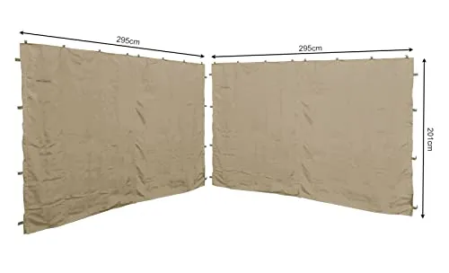 Quick Star Pavillonseitenteil Sand 295x201cm für Roma 3x3m - 2 Seitenteile aus 100% Polyester in Sandfarbe, ideal für Pavillons der Größe 3x3m. Bieten zusätzlichen Schutz und Sichtschutz, einfach mit Klettband zu befestigen.