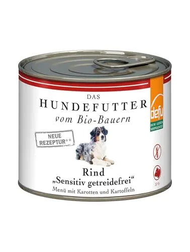 defu Hundefutter | 1 x 200 g | Bio Rind Sensitiv getreidefrei | Premium Bio Nassfutter Menü | Alleinfuttermittel für Hunde