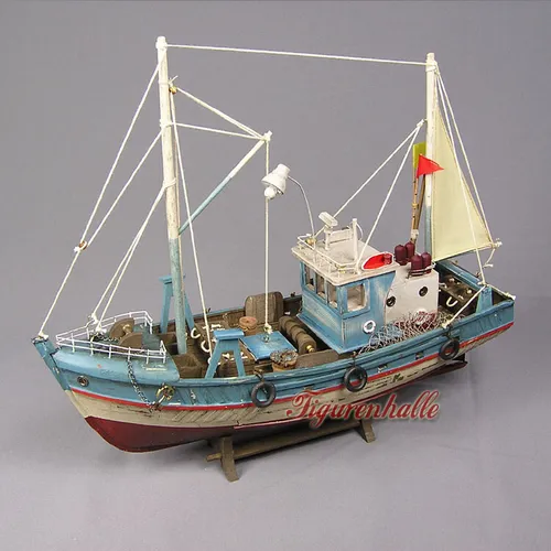 Fischkutter Kutter Schiffsmodell Modellschiff Rettungsring Maritim Deko Krabben