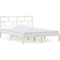 vidaXL Massivholzbett Weiß 150x200 cm - Modernes Massivholzbett aus Kiefernholz, robust und stilvoll. Ideal für eine gemütliche Schlafumgebung, inklusive komfortablem Kopfteil zum Entspannen.
