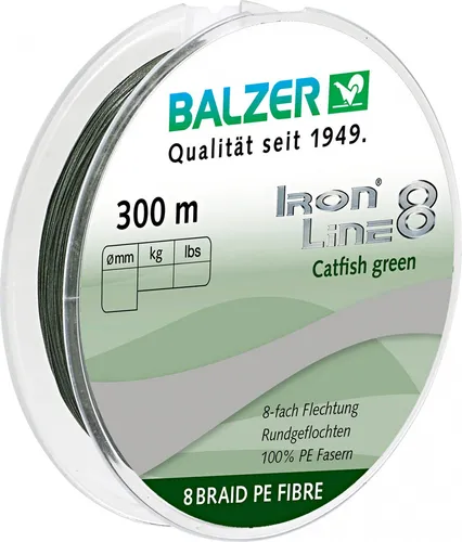 BALZER Iron Line 8 Catfish 300m - 75,5kg Tragkraft - Angelschnur mit 0,60mm Durchmesser, extrem robust und ideal für die Catfish-Angelfischerei.