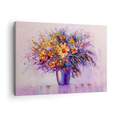 ARTTOR Bilder auf Leinwand Blumen Vase Leinwandbild mit Rahmen 70x50cm Wandbilder Dekoration Wohnzimmer Schlafzimmer Küche Deko Klein Wanddeko Bild Wand Kunstdruck Art Wall Decor Canvas AA70x50-4112