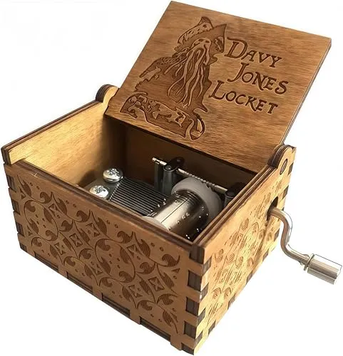 Cuzit Wooden Hand Crank Pirates of The Caribbean Music Box Davy Jones Locket