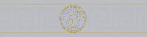Versace Home Bordüre Medusa - Stilvolle Tapete in Silber-Grau mit Gold Glanz - Art déco Bordüre aus strukturiertem Vlies, 5 m lang und ideal für stilvolle Akzente in jedem Raum.