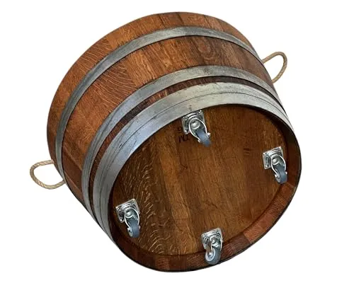 Temesso Holzfass Pflanzkübel - Halbiertes Weinfass mit Halteschlaufen und Rollen (D70 cm) - Hochwertiger Blumentopf aus einem original 