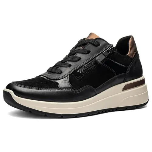 ara Damen Garda Sneaker - SCHWARZ, Nuts, 41.5 EU Weit - Damen-Sneaker mit Wechselfussbett und High Soft Bamboo für optimalen Komfort und Atmungsaktivität.